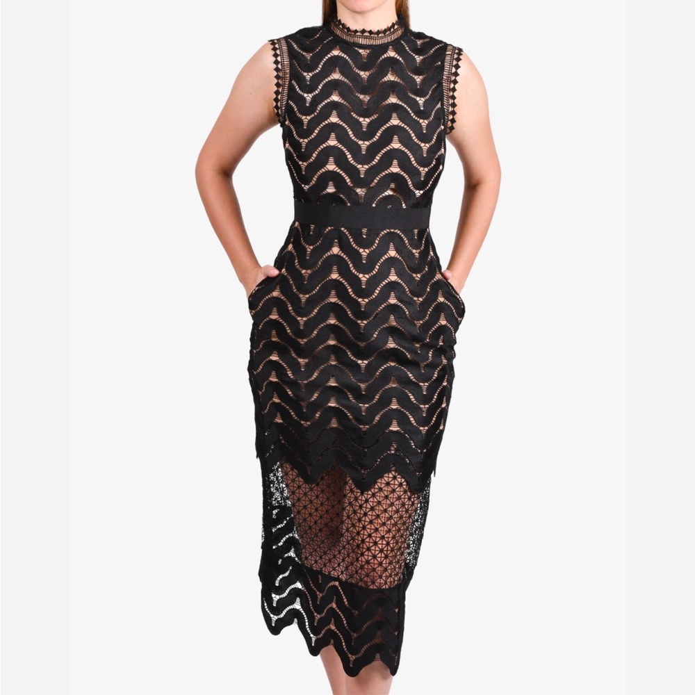 Self Portrait black lace midi dress size UK6|US2